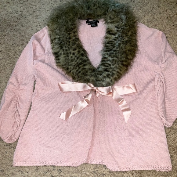 Karen Kane Lifestyle XL Rose Color Cardigan With Detachable Faux Fur Collar - Picture 1 of 17